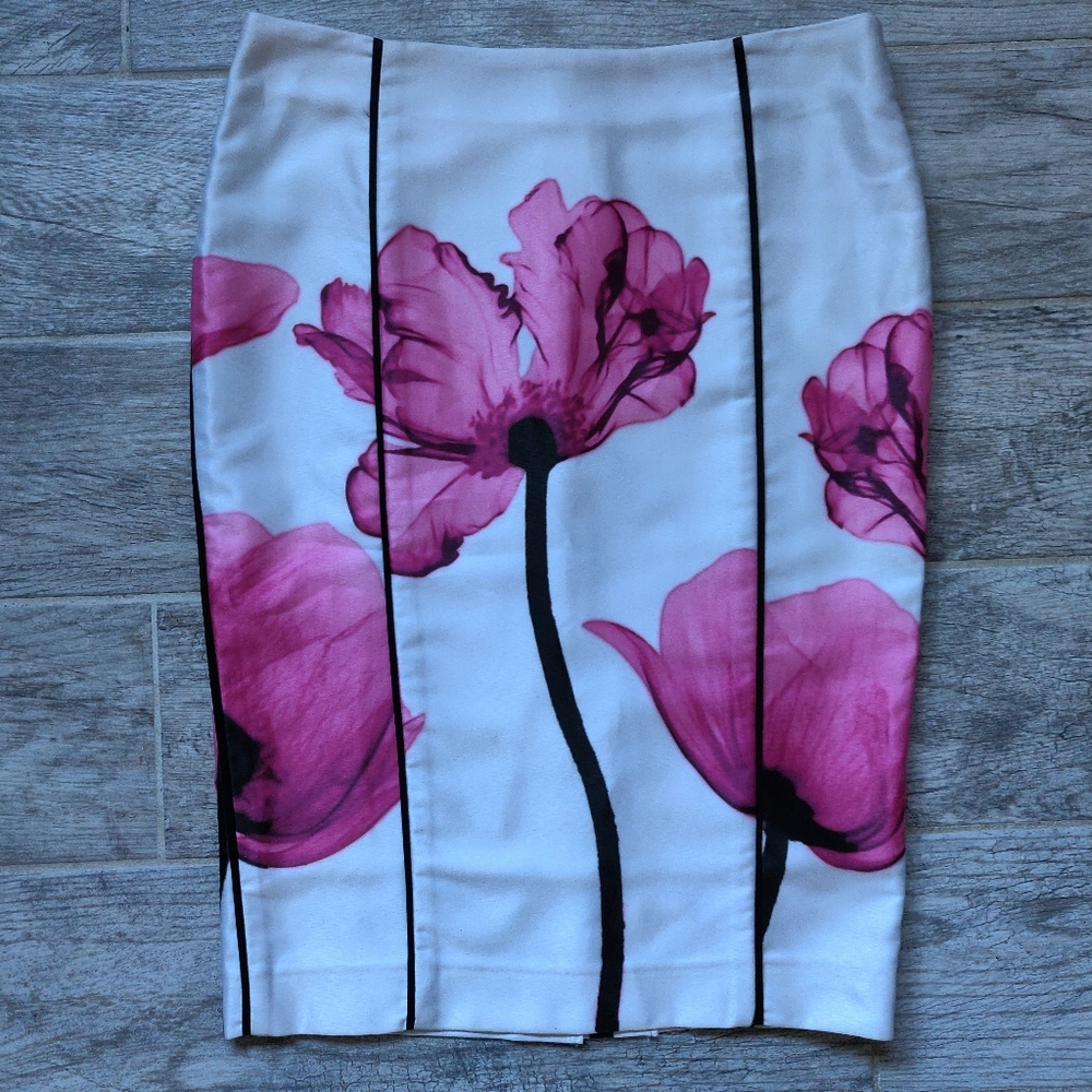 Women's BLAIR STANLEY White Floral Pencil  SKIRT CUSTOM waist 30 inch